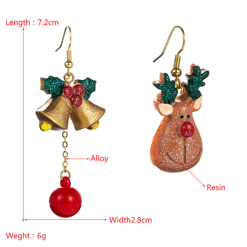 2021 Fashion All-match Christmas Elk Bell Pendientes Asimétricos Pendientes De Tendencia Europea Y Americana Navidad display picture 1