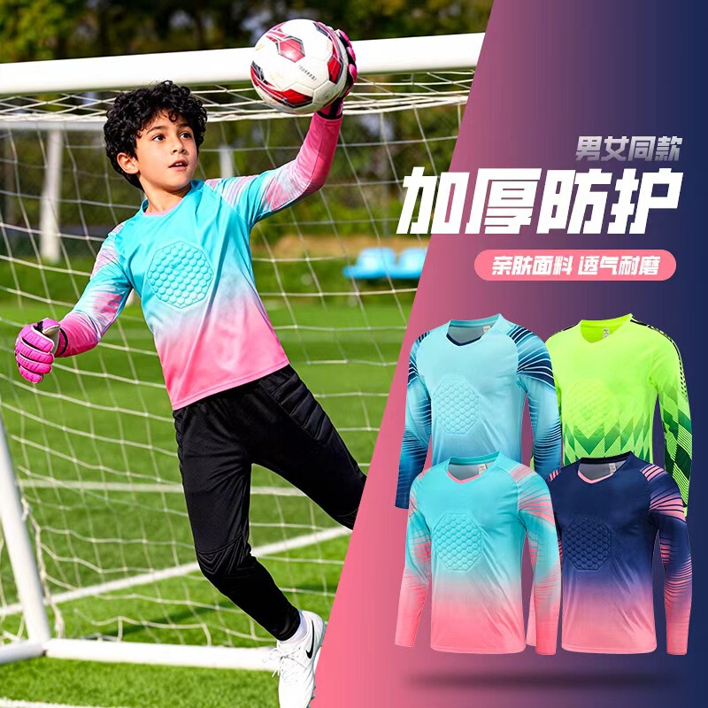 Children's Long-Sleeved Goalkeeper Uniform Set Printed Team Uniform Football Training Uniform Police Protection Chest Protector Goalkeeper Clothing Door Uniform