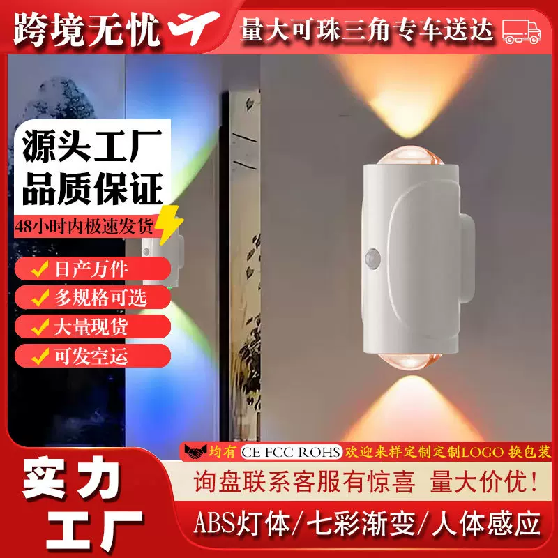 跨境七彩渐变氛围小夜灯智能人体感应充电式磁吸幻彩双头壁灯