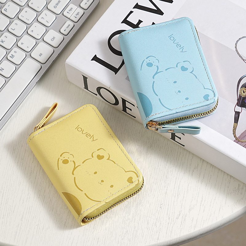 2025 New Fashion Short Organ Bag Women's Bear Multi-Card Slot Zipper Wallet Student Card Bag Id Bag Trendy 2025 New Fashion Short Organ Bag Women's Bear Multi-Card Slot Zipper Wallet Student Card Bag Id Bag Trendy