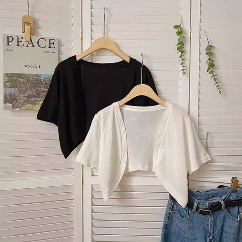 Irregular thin short jacket for women summer new Korean version versatile solid color outer wear short short-sleeved top