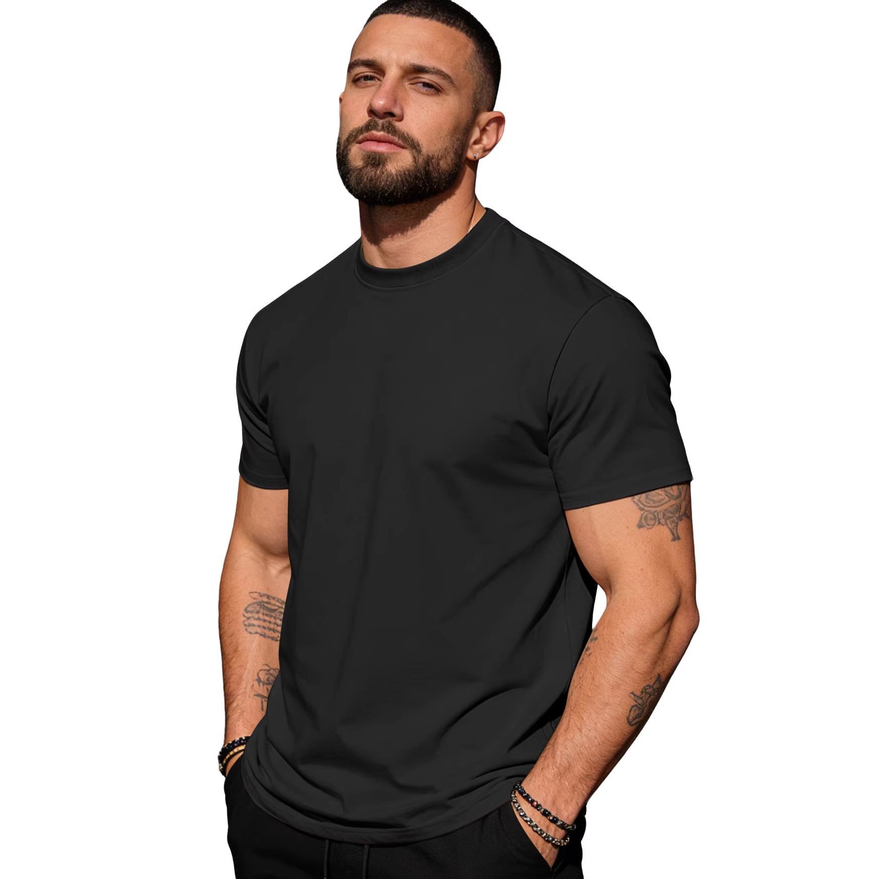Comercio exterior transfronterizo de Europa y los Estados Unidos Amazon verano masculino de color sólido simple camiseta de cuello redondo de algodón transpirable de manga corta