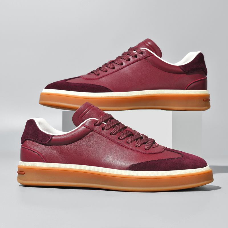 Retro lujoso ligero de cuero real, zapatos de moda retrógrados de alta calidad, zapatos de cuero blancos simples, zapatos de skate casuales cómodos