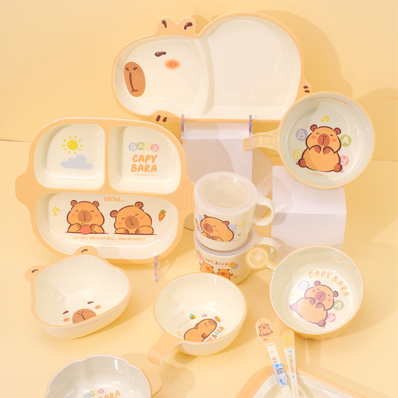 Wuhe Kapibara Children's Tableware Set for Home Use, Special Bowl for Babies to Eat, Cartoon Plate, Water Cup, Shaped Plate