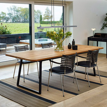 北欧实木餐桌家用客厅简约会客长桌洽谈桌书房创意铁艺办公电脑桌