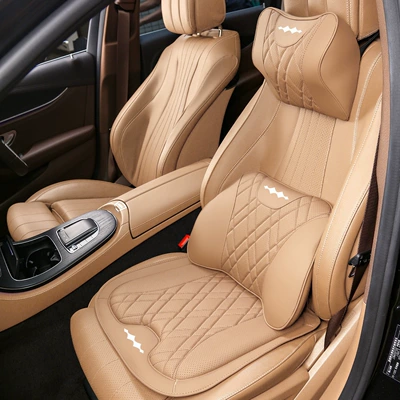 Waist support: and 8 Car Headrest, Lumbar Support - 1-formula-leopard-headrest-1-lumbar-support-1-seat-cushion-wild-wheat-yellow