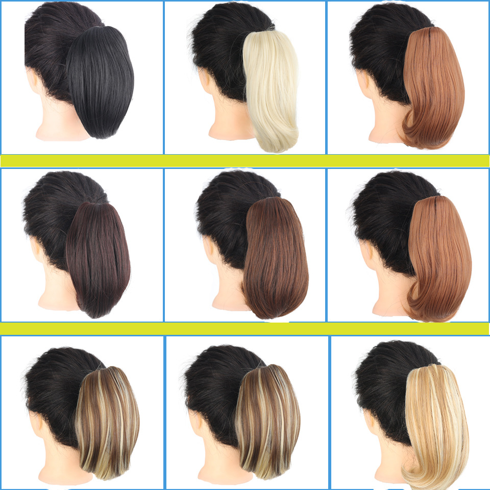 Cheveux synthétiques pince courte pour femme fibre synthétique soie haute température style moyen long avec boucle haute et naturel_voghion.com