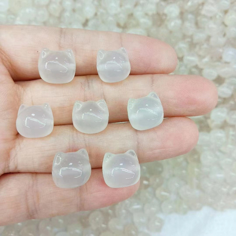 爆款天然荔枝冻高冰无脸猫白玛瑙玉髓猫头diy手链项链小配件批发
