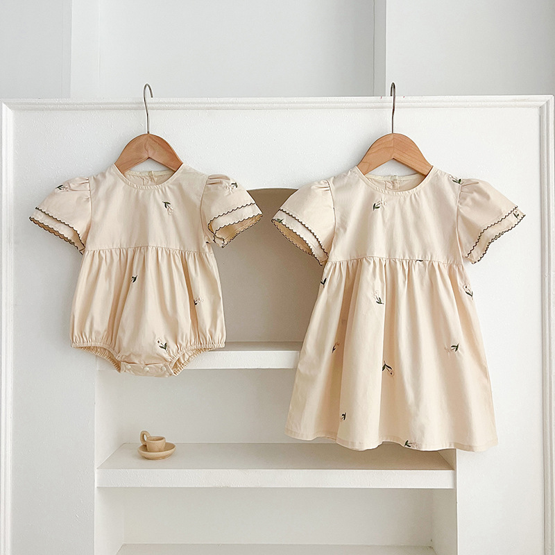 Korean Style Girls' dress Summer New Embroidered Female Baby dress Baby Toddler Wrap Clothes Children's Sisters