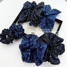 【实拍】东大门牛仔爱心波点设计感扎头发布艺发圈发绳百搭发饰女