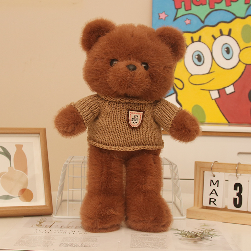 Vestido de visón dorado, pajarita, oso de peluche, muñeco de peluche, muñeca de oso, juguete para niños, regalo para novio y novia