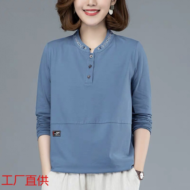 2022 Long-sleeved T-shirt Women's Loose Shirt Outer Wearing Western Style Middle-aged and Elderly Mother's Early Autumn Elegant Top Base-layer Shirt