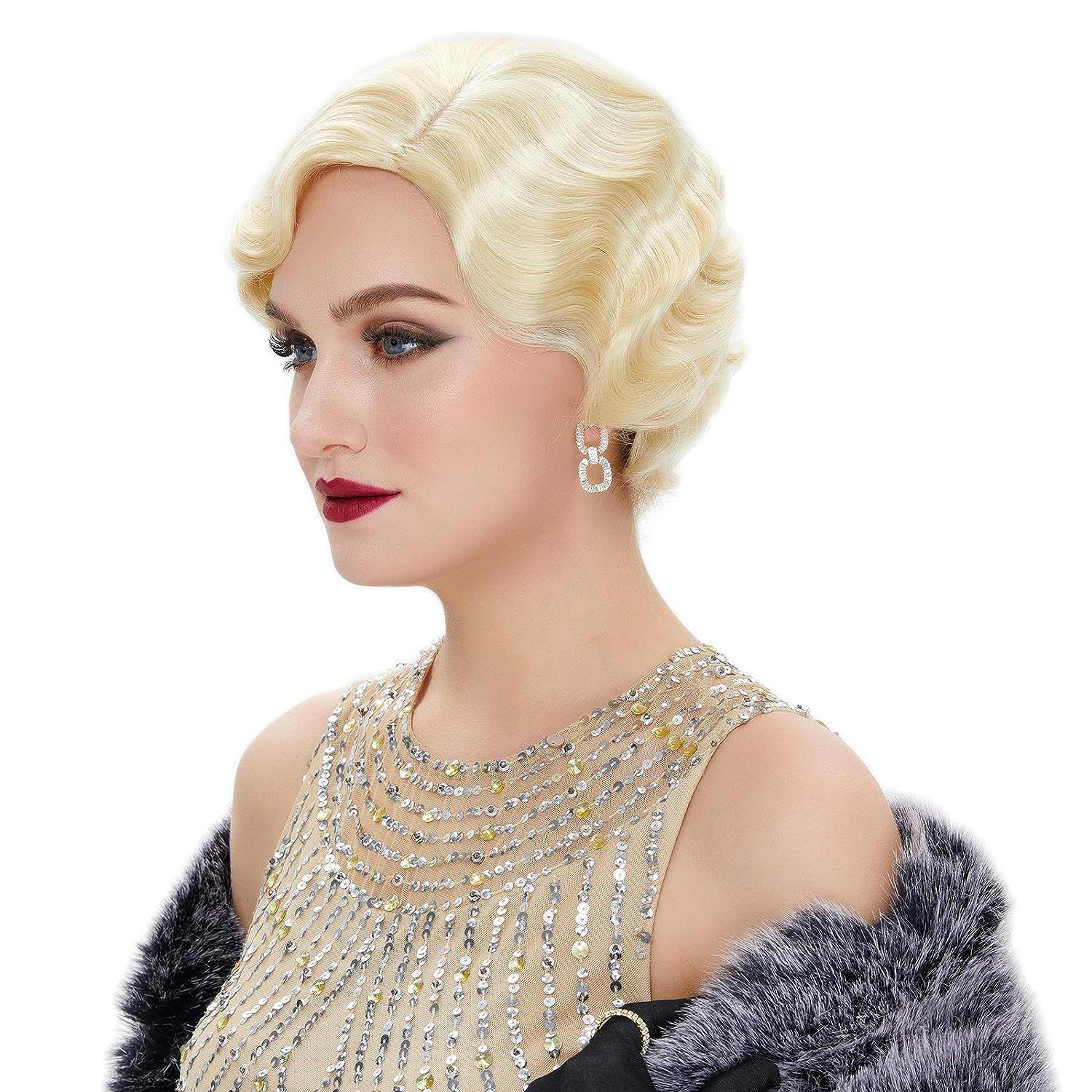 Synthetische Perücke Golden Ripple Simulation Bühne Party Perücke_voghion.com