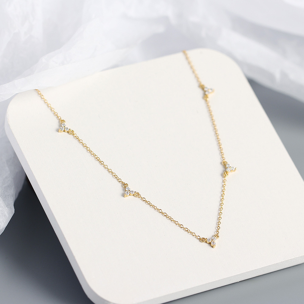 Fashion Shamrock Sterling Silver Inlay Zircon Necklace 1 Piece