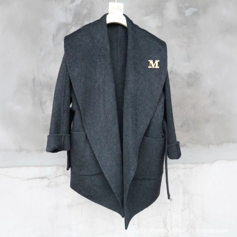 Wool double‑faced coat women, reversible spring woolen jacket, shawl collar and patch pockets, S–M