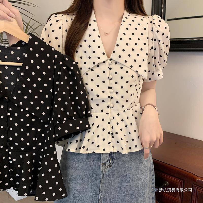 2026 New Plus-Size Summer Style Doll Collar Polka Dot Puff Sleeve Top for Slightly Chubby Women, Slimming and Versatile Short-Sleeve Shirt 2026 New Plus-Size Summer Style Doll Collar Polka Dot Puff Sleeve Top for Slightly Chubby Women, Slimming and Versatile Short-Sleeve Shirt