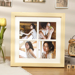 Square 25X25 Creative Four-in-One Combination 4-Grid Wooden Photo Frame Stand DIY 10-inch Wall Hang Decor Gift