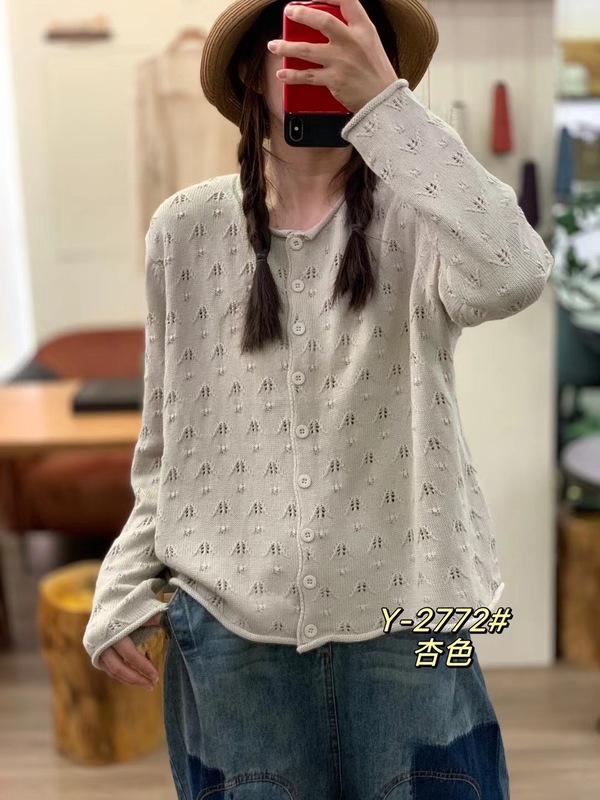 新品勾花针织毛衣女 复古文艺时尚镂空开衫毛衣外套|undefined