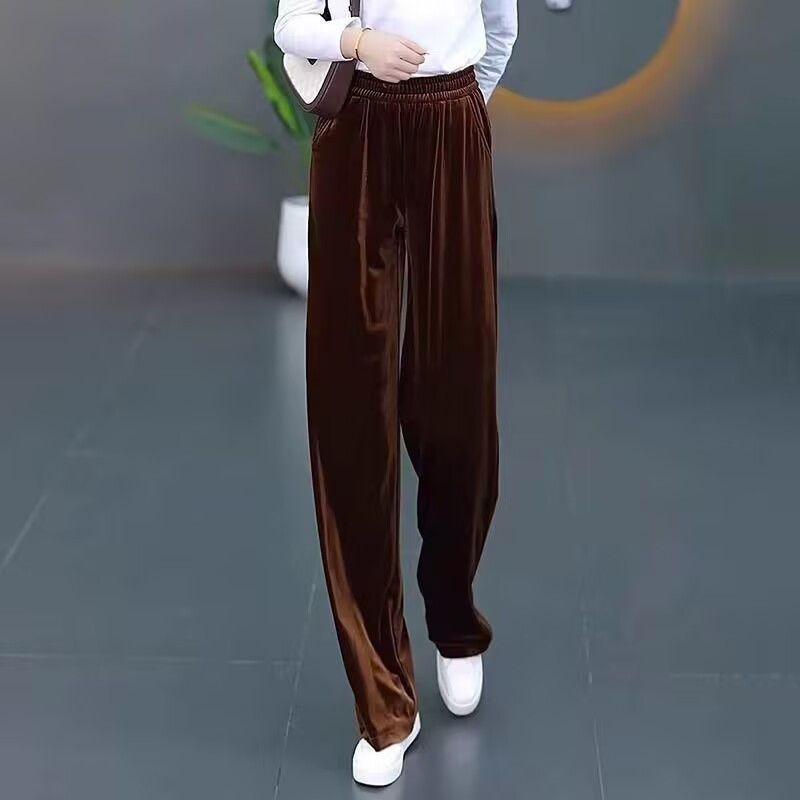 金丝绒窄版阔腿裤女春秋2025新款高腰遮肉显瘦垂坠感百搭直筒裤子|undefined