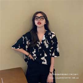 港风衬衫女装夏季2026新款韩版上衣设计感宽松大码200斤短袖衬衣