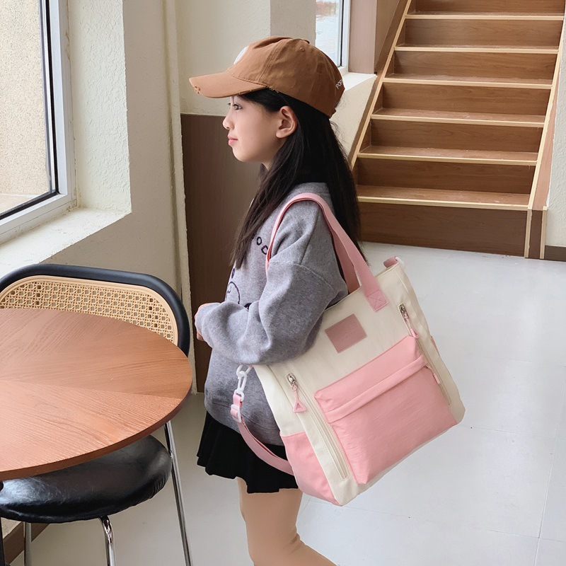 Bolsas de hombro coreanas para niños y niñas de color contraste, bolsas de escuela primaria de gran capacidad 2026 para padres e hijos, bolsas de moda