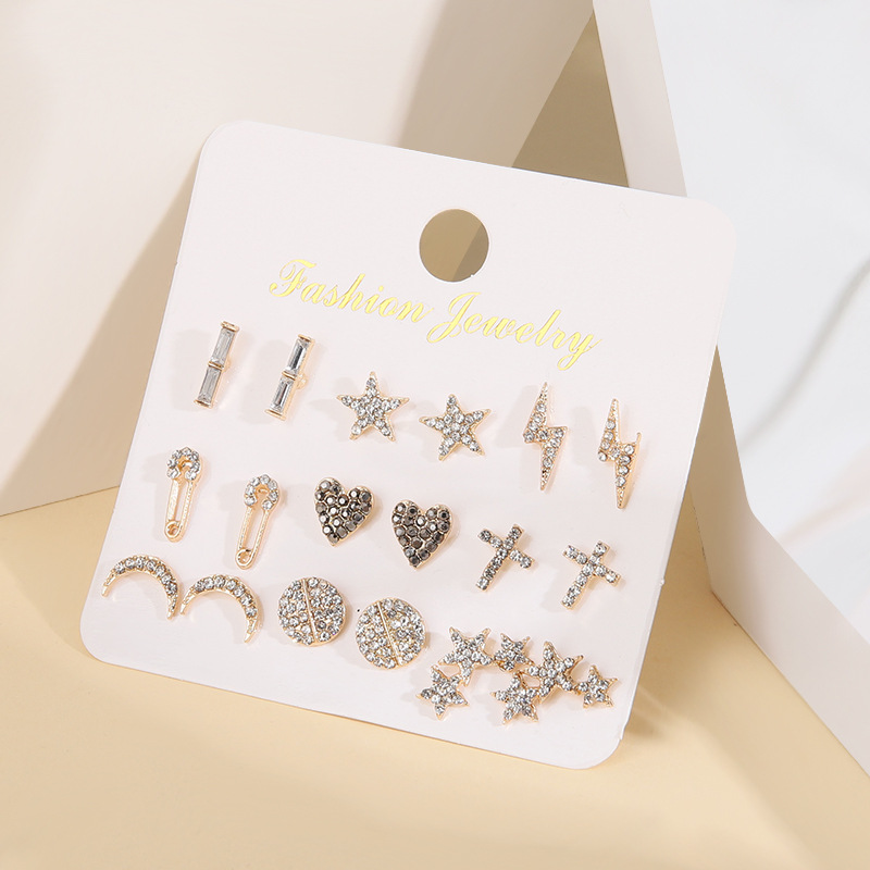 Fashion Sun Star Moon Alloy Inlay Artificial Pearls Rhinestones Women's Ear Studs 1 Set display picture 12