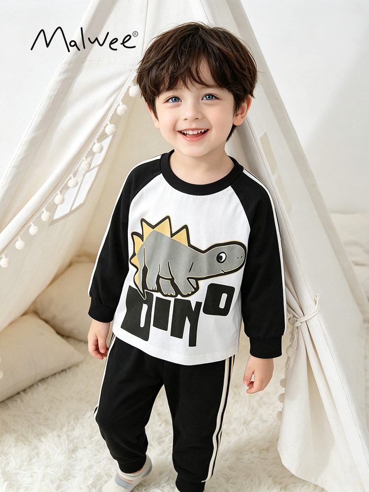 En stock malwee traje para niños otoño nuevos pantalones de manga larga estampados para niños europeos y americanos traje casual de dos piezas