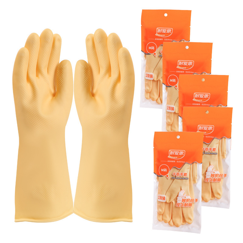 Lavado de platos de cocina, guantes domésticos, guantes limpios, resistentes al desgaste, impermeables, a prueba de aceite, antideslizantes, guantes de látex de goma al por mayor