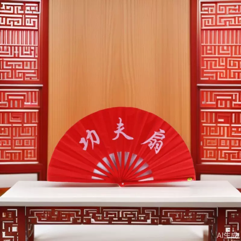 力倍康牌竹塑料abs股红色太极功夫武术练功扇子防滑户外红扇竹制