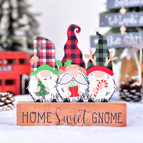 New Christmas Decorations, Hand-painted Wooden Ornament, Christmas Car with Rudolph Pattern, Faceless Santa Figure Christmas Ornament