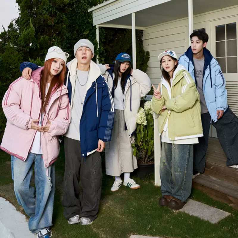 2024冬季新款潮牌假两件棉衣男士韩版连帽外套加厚保暖羽绒棉服女