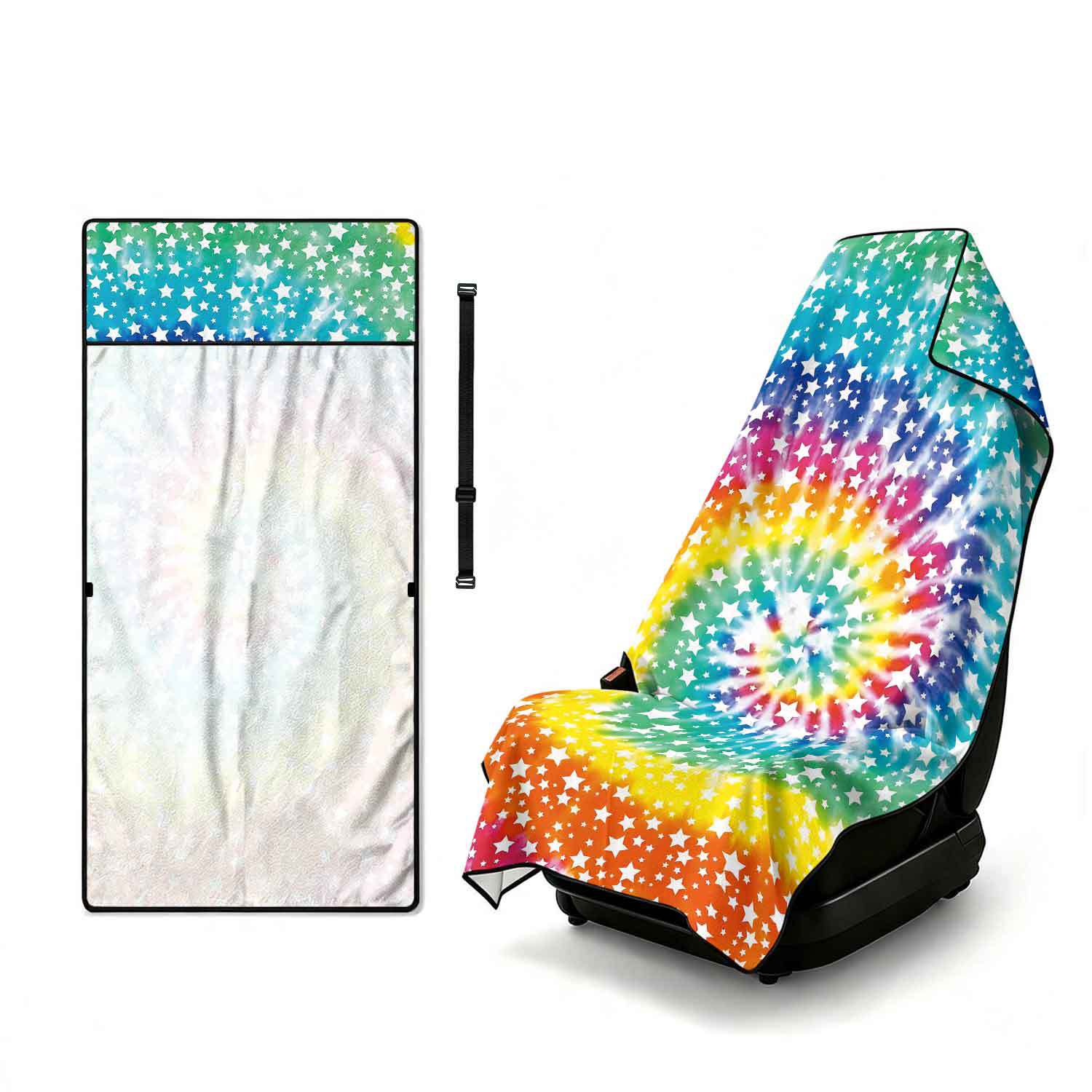 Printed bath towel and car seat cover 2-in-1, ultra-fine fiber outdoor beach and car dual-use universal seat cushion