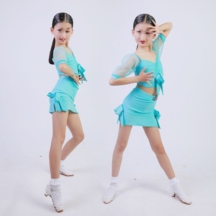 Children's Latin Dance Clothing, Women's Fashionable Puff Sleeves, Kidsren's Latin Dance Clothing, Competition Clothing, Summer Practice Clothing, Performance Clothing