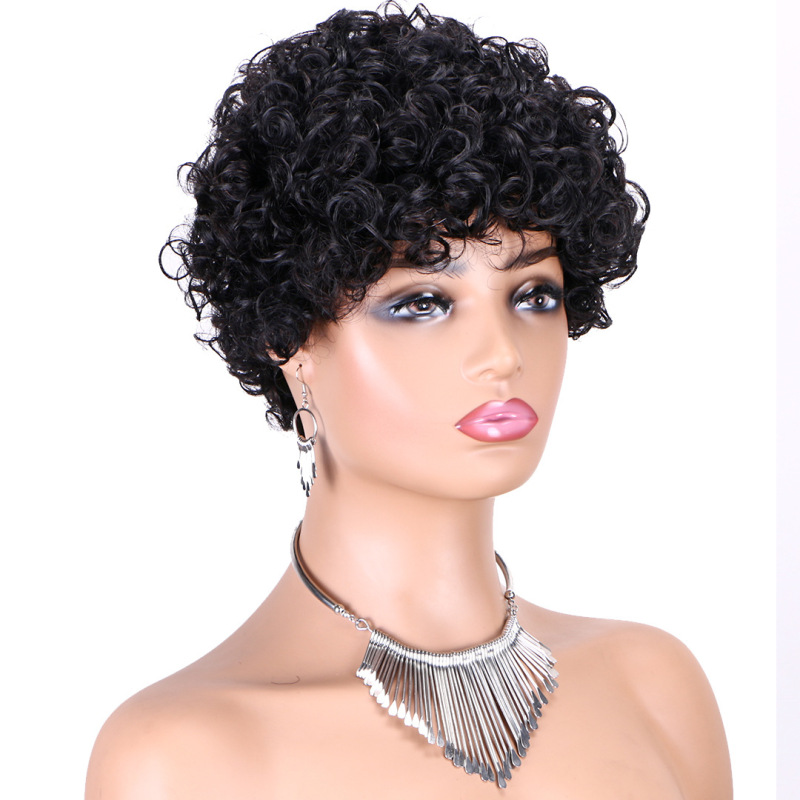 さらさら工場の妖精のかつらアフリカの短い全メカニズムの真人の小さいカールの頭カバーhuman hair wig|undefined