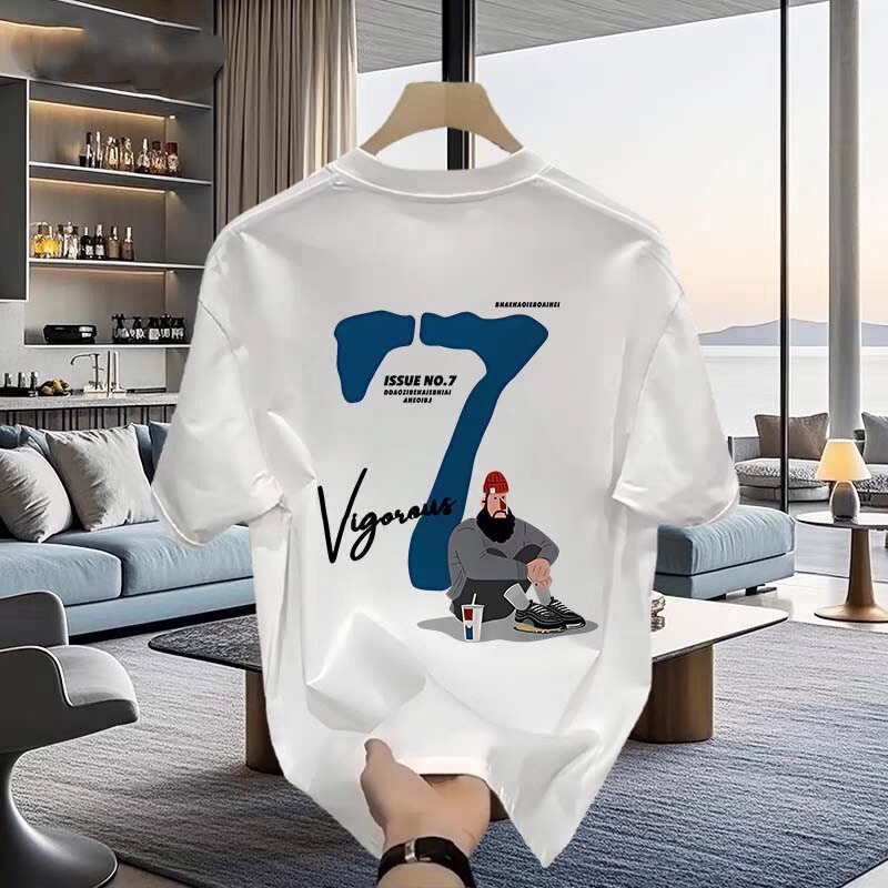 Summer Pure Cotton Round Neck T-Shirt for Men and Women, New Versatile Trendy Digital Printing Loose Slimming Look Casual and Comfortable Top Summer Pure Cotton Round Neck T-Shirt for Men and Women, New Versatile Trendy Digital Printing Loose Slimming Look Casual and Comfortable Top