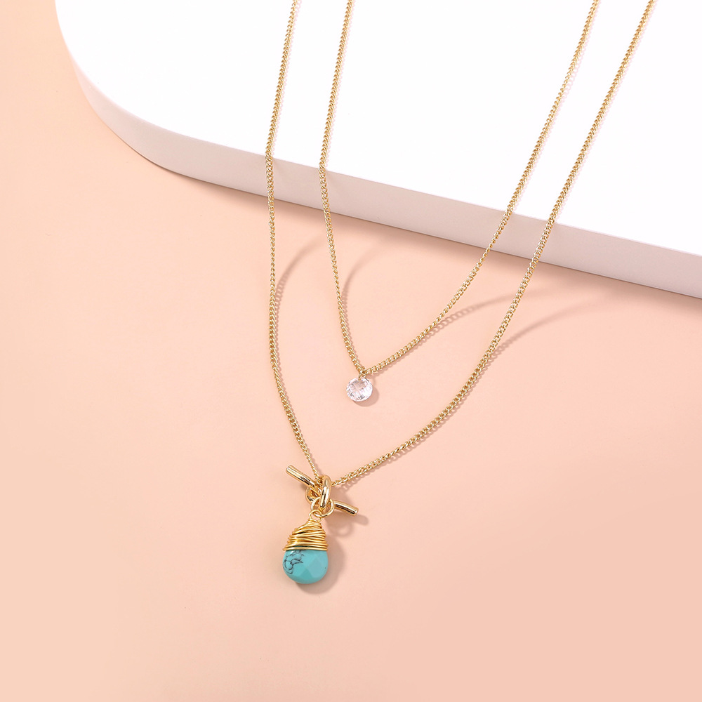 Simple Turquoise Water Drop Multi-layer Necklace display picture 2