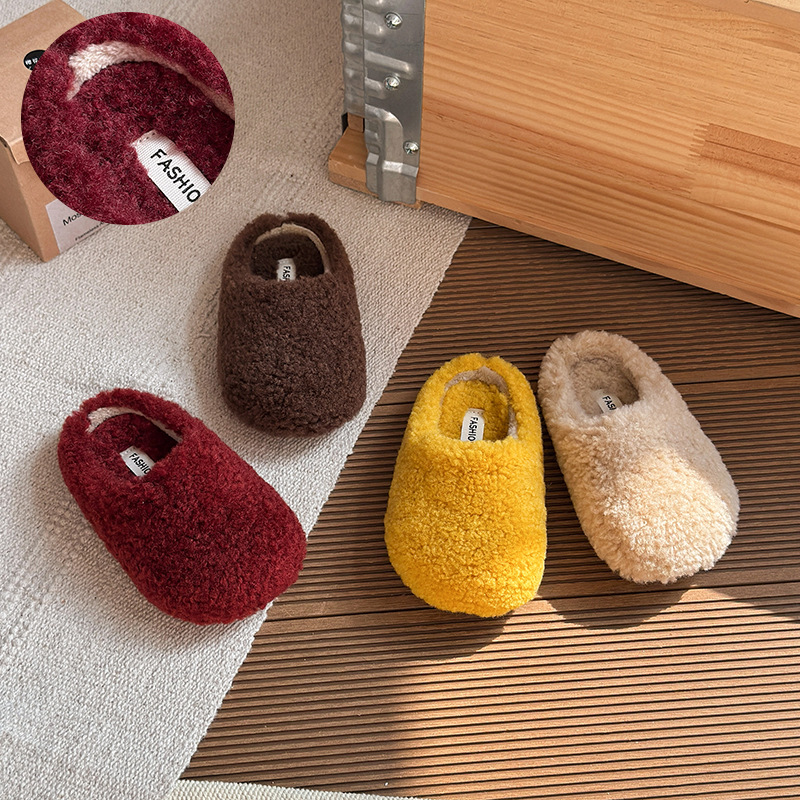 Ins French Style Cotton Slippers 2026 Winter New Korean Style Girls' Slip-On Fleece-Lined Warm Furry Slippers