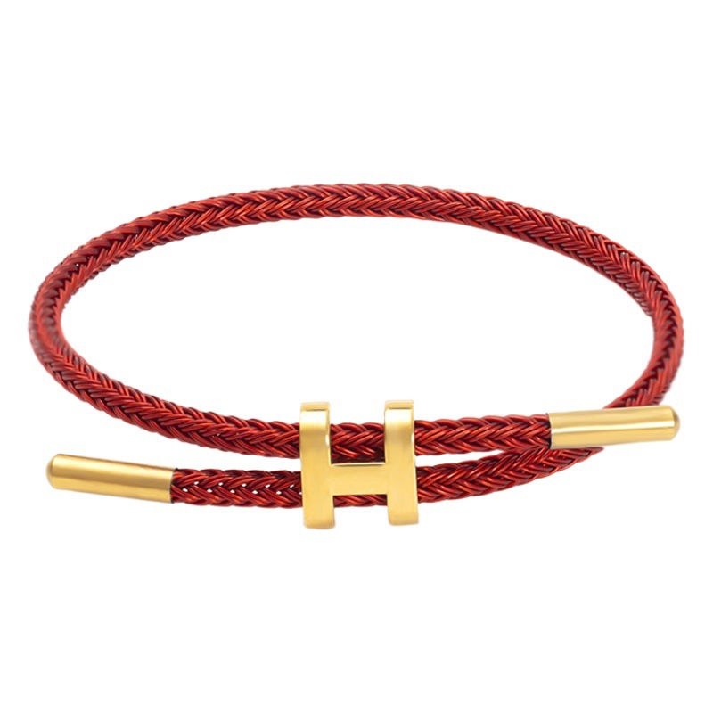 in stock new stainless steel wire rope bracelet adjustable 3D hard gold with rope bracelet titanium steel waterproof bracelet