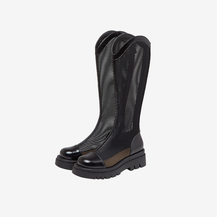 Boot nữ da lưới thoáng khí mùa hè, đế dày rỗng, ống rộng cho chân to — Màu nâu ống lớn, Màu đen cổ ống lớn, Ống nhỏ màu đen, Ống nhỏ màu be chi tiết 68