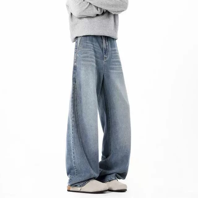 NNEFC Американские джинсы-сабо для мужчин и женщин, свободные прямые универсальные широкие брюки чистого кроя.