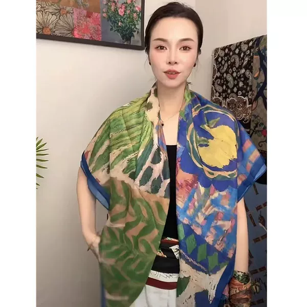 [Wsdn Correct Version] Xinjiang Xizang Seaside Travel Square Scarf Air Conditioning Shawl Women's Silk Scarf Summer Thin Sun Protection