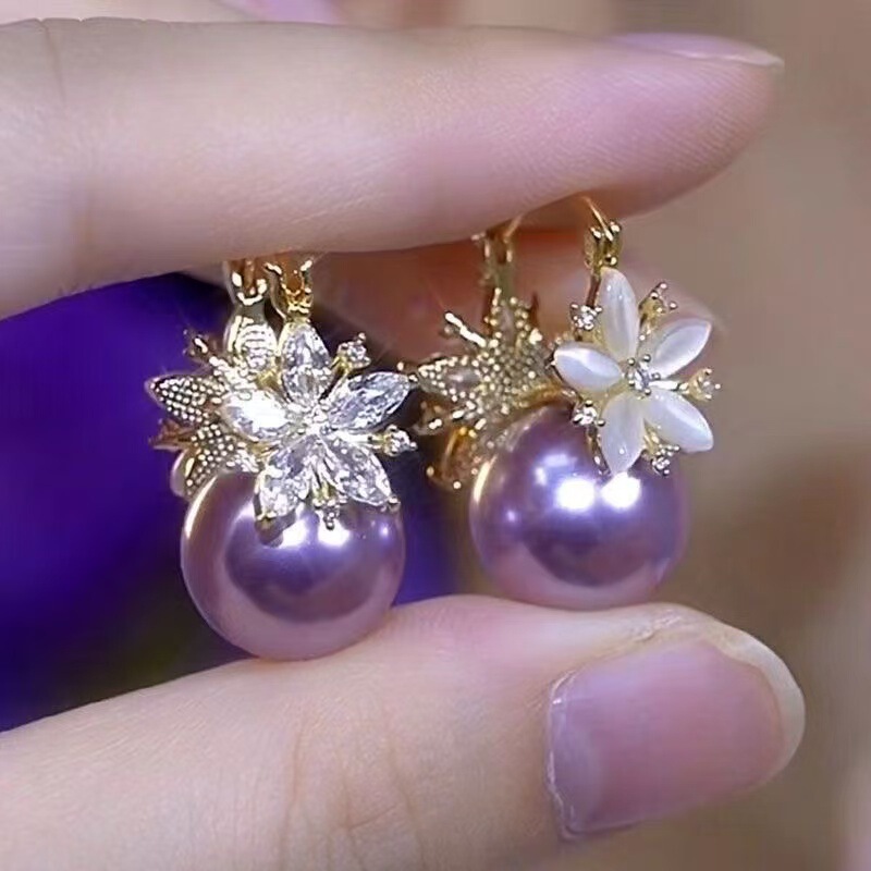 2026 New Fashion Ear Cuffs, Light Luxury High-End Floral Purple Elegant Pearl Earrings, Double-Sided Versatile Luxury Ear Accessories 2026 New Fashion Ear Cuffs, Light Luxury High-End Floral Purple Elegant Pearl Earrings, Double-Sided Versatile Luxury Ear Accessories