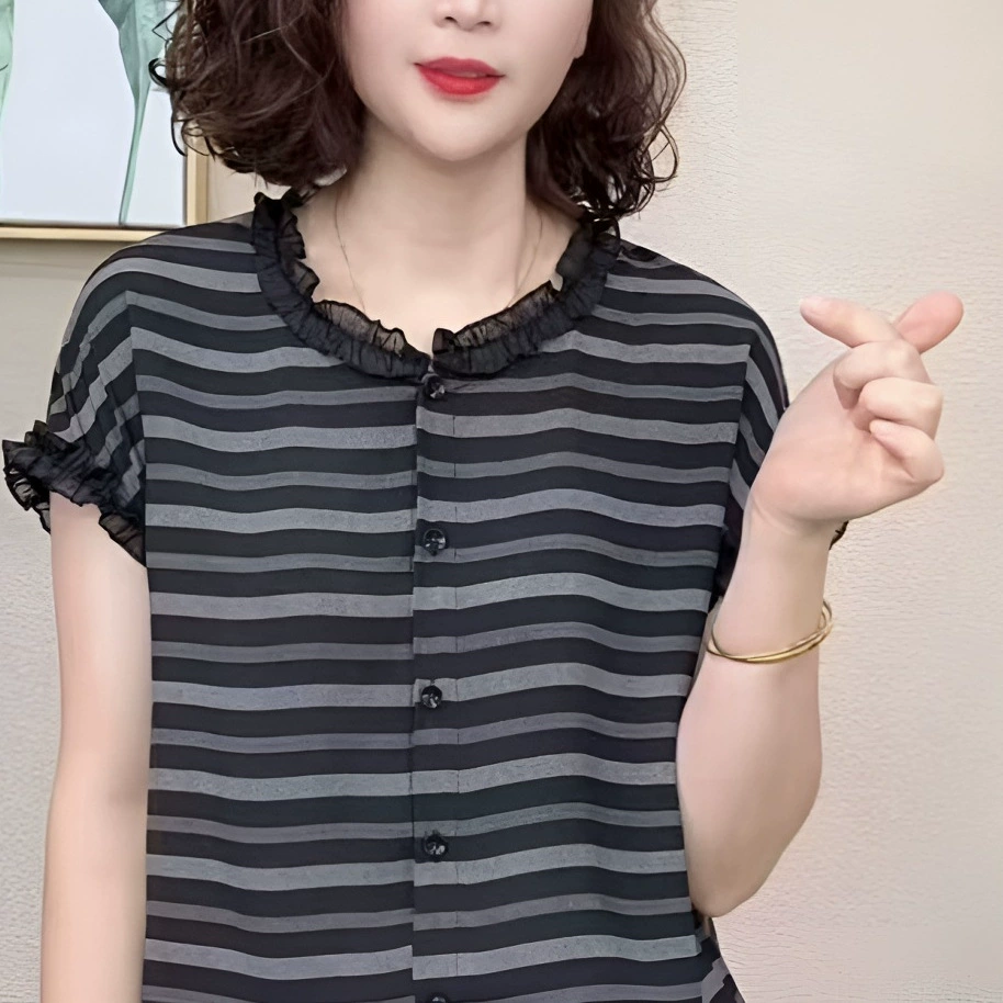 2025 универсальная и уменьшающая возраст новая модная футболка для похудения, женские топы в полоску с короткими рукавами и другие