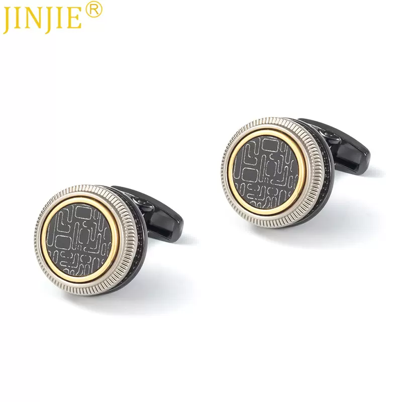 现货新款高档双层枪黑CD片合金金属袖扣 外贸男士法式袖扣批发