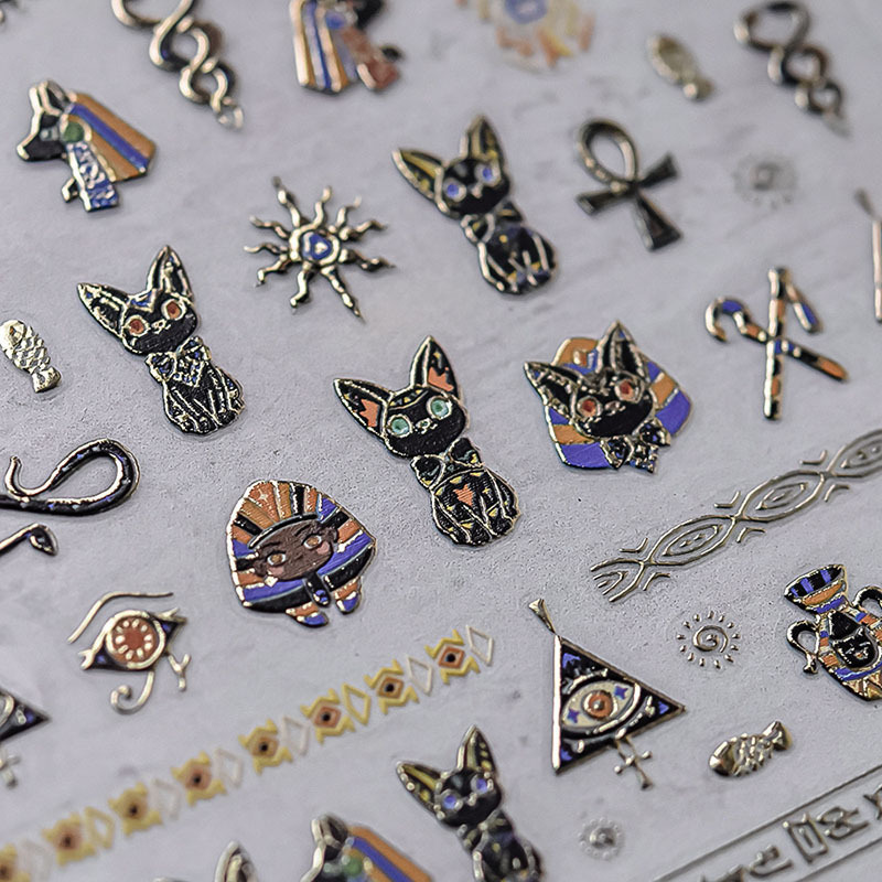 Hot Stamping Ancient Egyptian Cat Nail Art Stickers Tomoni Embossed 5D Pharaoh Black Cat Nail Stickers Cute Pet Decorations Hot Stamping Ancient Egyptian Cat Nail Art Stickers Tomoni Embossed 5D Pharaoh Black Cat Nail Stickers Cute Pet Decorations