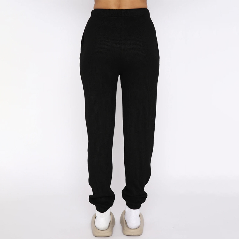 Spring Summer Solid Color Waffle round Neck Short Sleeve Women Clothing Casual Trousers Sets