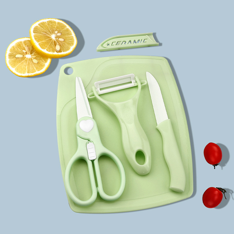 Cuchillo de cerámica cuchillo de frutas tablero de escritorio conjunto de tres piezas portable de corte de frutas tablero de corte para bebés conjunto completo de herramientas de alimentos suplementarios image 15