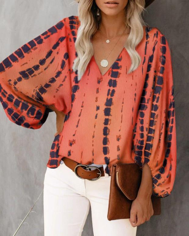 V-neck fancy lantern sleeve shirt NSAXE61734