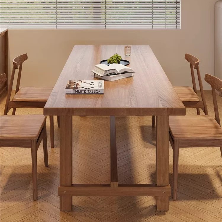New Chinese Style Solid Wood Dining Table and Chair Set Home Dining Table Log American Rectangular Ash Wood Table and Chairs