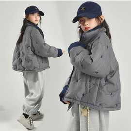 女童2025冬季新款羽绒棉服中大童格子加厚保暖短款外套儿童上衣棉